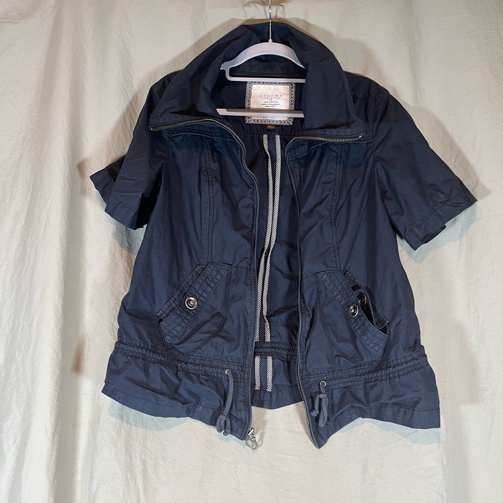 Sonoma Life + Style Navy Blue Cotton Short Sleeve Utility Jacket Womens Medium